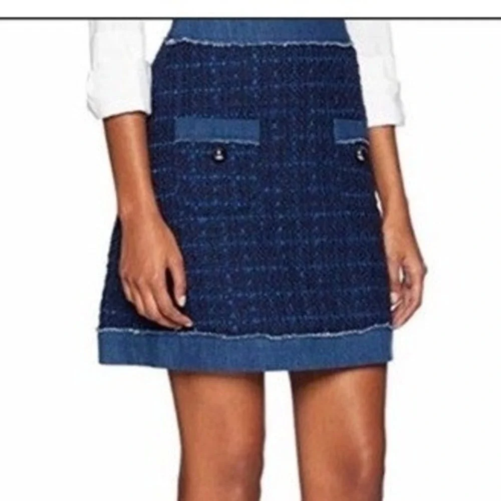 NWOT Kate spade Brooke Street Blue‎ Plaid Tweed Denim Trim Mini Skirt Size 0